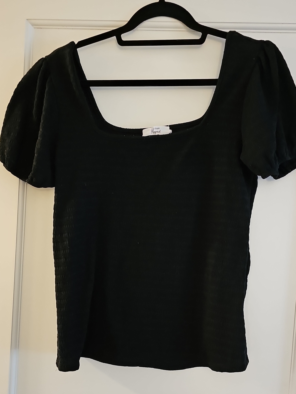Black Square-Neck Puff Sleeve Tunic Top - Unbranded